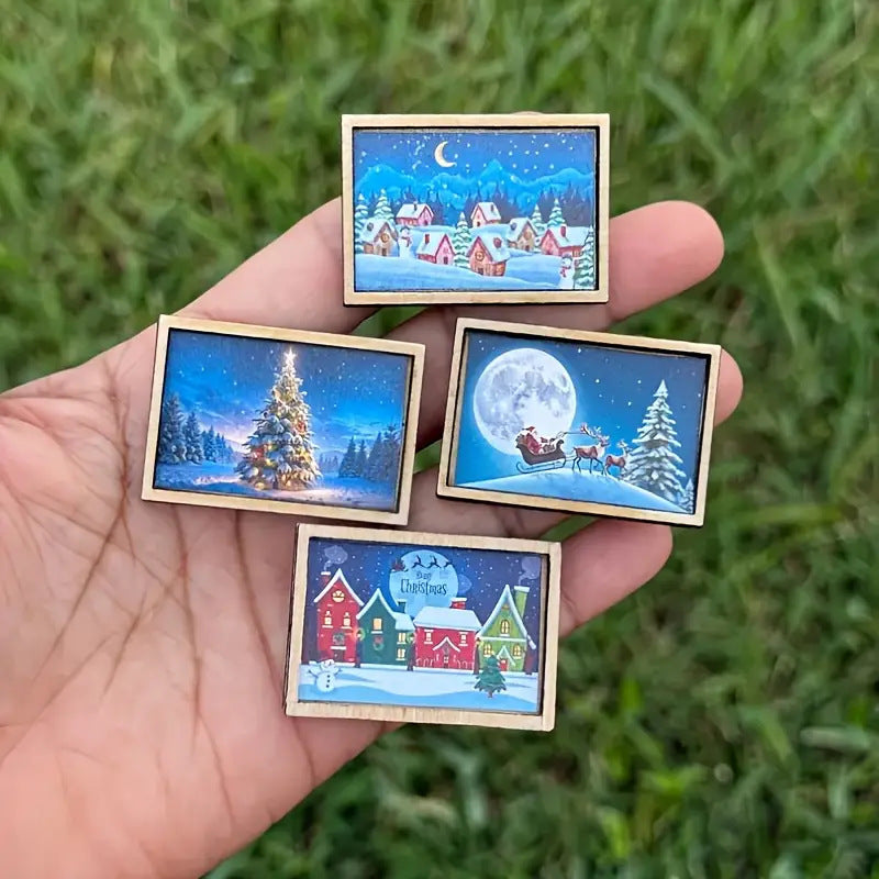 Wholesale 10 pcs/pack Mini Christmas Art Wooden Frame Mini Holiday Scene Toys